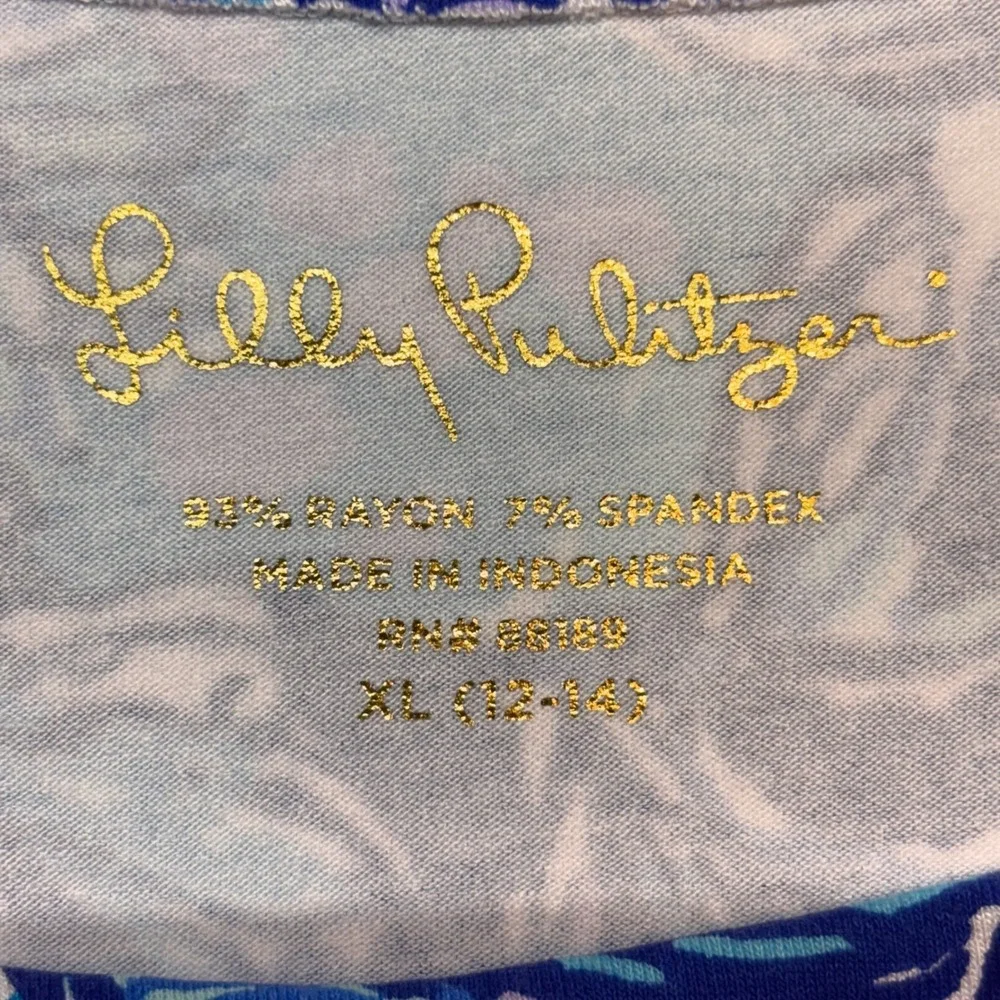 Lilly Pulitzer Dress XL 12-14 Blue Floral 3/4‎ Sleeve Gold Buttons Rayon Spandex